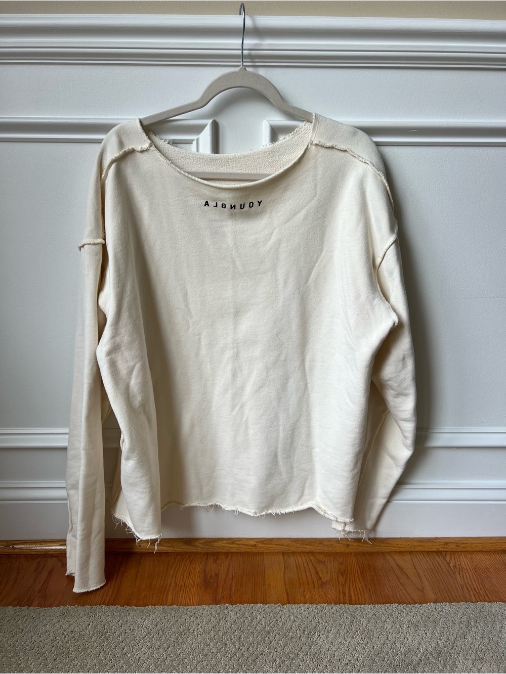 YoungLA Cream Raw-Edge Crewneck Sweatshirt